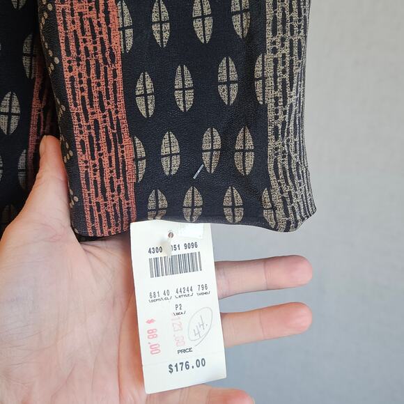 Vtg Silk Jacket Medium Black Tribal Bohemian Long Blazer Deadstock 80s Office - Picture 7 of 9